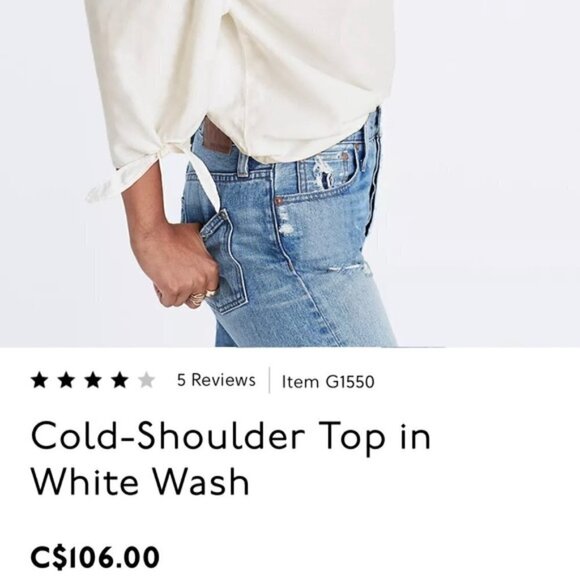 𝅺MADEWELL | White Cotton Cold Shoulder Top With Ties Size XS - Picture 7 of 7